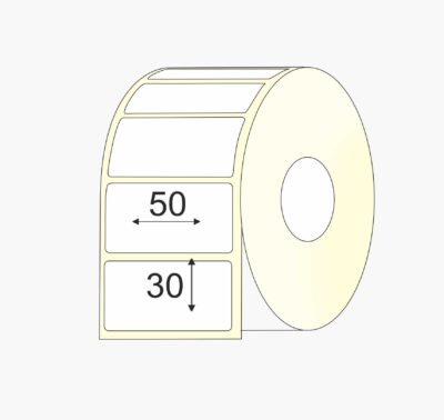 Thermo-top, 50 mm x 30 mm etiketės, dviem eilėm, mažas rulonas, viena eilė