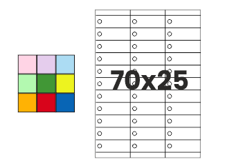 Pakabinamos etiketės A4 70x25 mm | įvairių spalvų